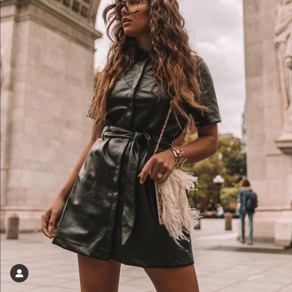 Vici Dresses & Skirts - Black faux leather button down tie dress